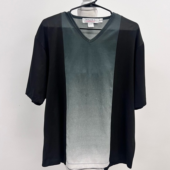 Men’s Black/ Dark Gray Short Sleeve Ombré Shirt V Neck Nautica Competition XL - Picture 1 of 5